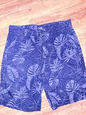Dear John Blue Tropical Leaf Print Flat Front Shorts